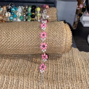 Pink Floral Beaded Bracelet